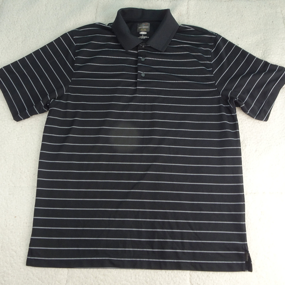 Greg Norman Tasso Elba Black w/White Lines Polo Lg